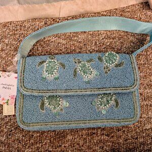 Viral Turtle Blue/Green Beaded Bag Staud Tommy Inspired NWT Tik Tok